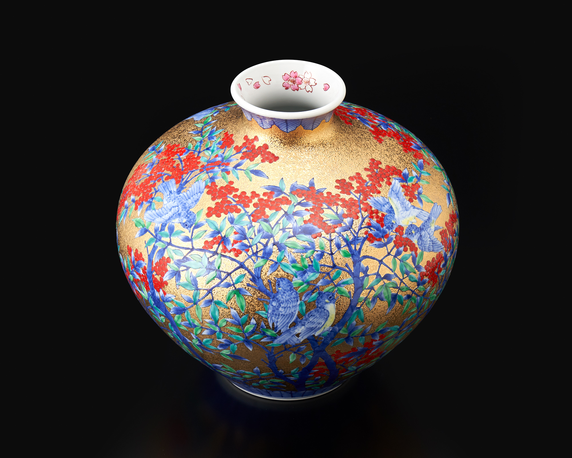 金彩南天鳥図 花瓶 | 金龍窯 -有田焼工芸美術品窯元-