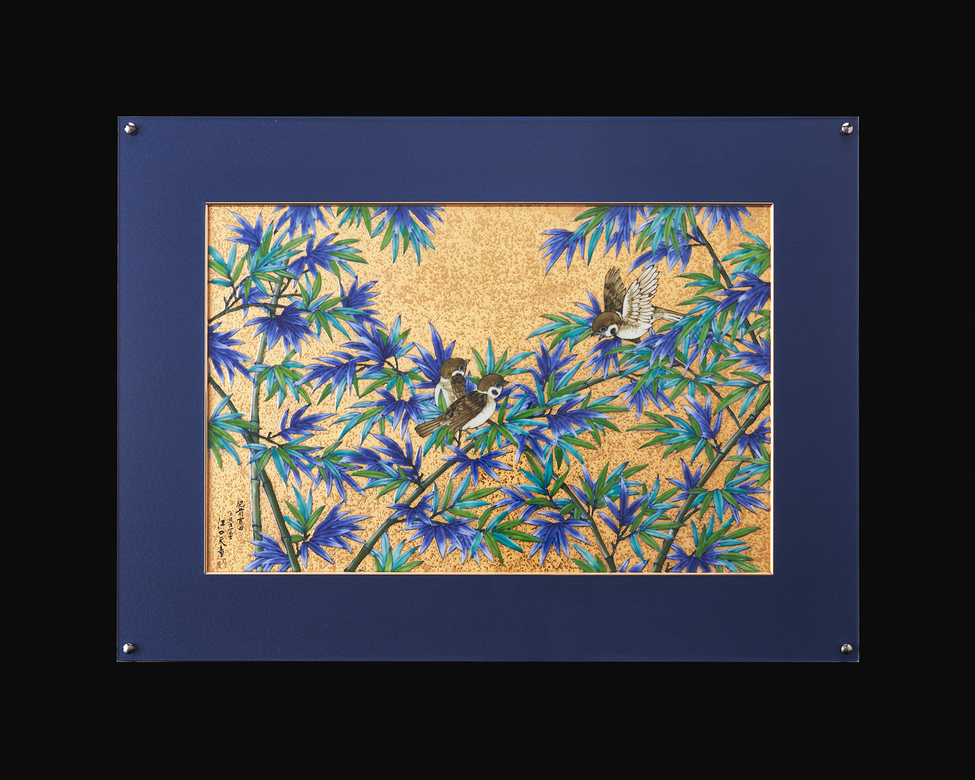 金彩竹雀図 陶額 | 金龍窯 -有田焼工芸美術品窯元-